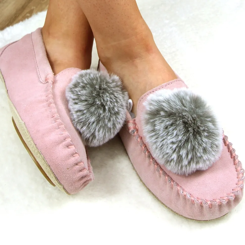 Damen Lunar Shoes Hausschuhe Für Damen | Mokassin*Bessie Rosa Wildleder-Slipper