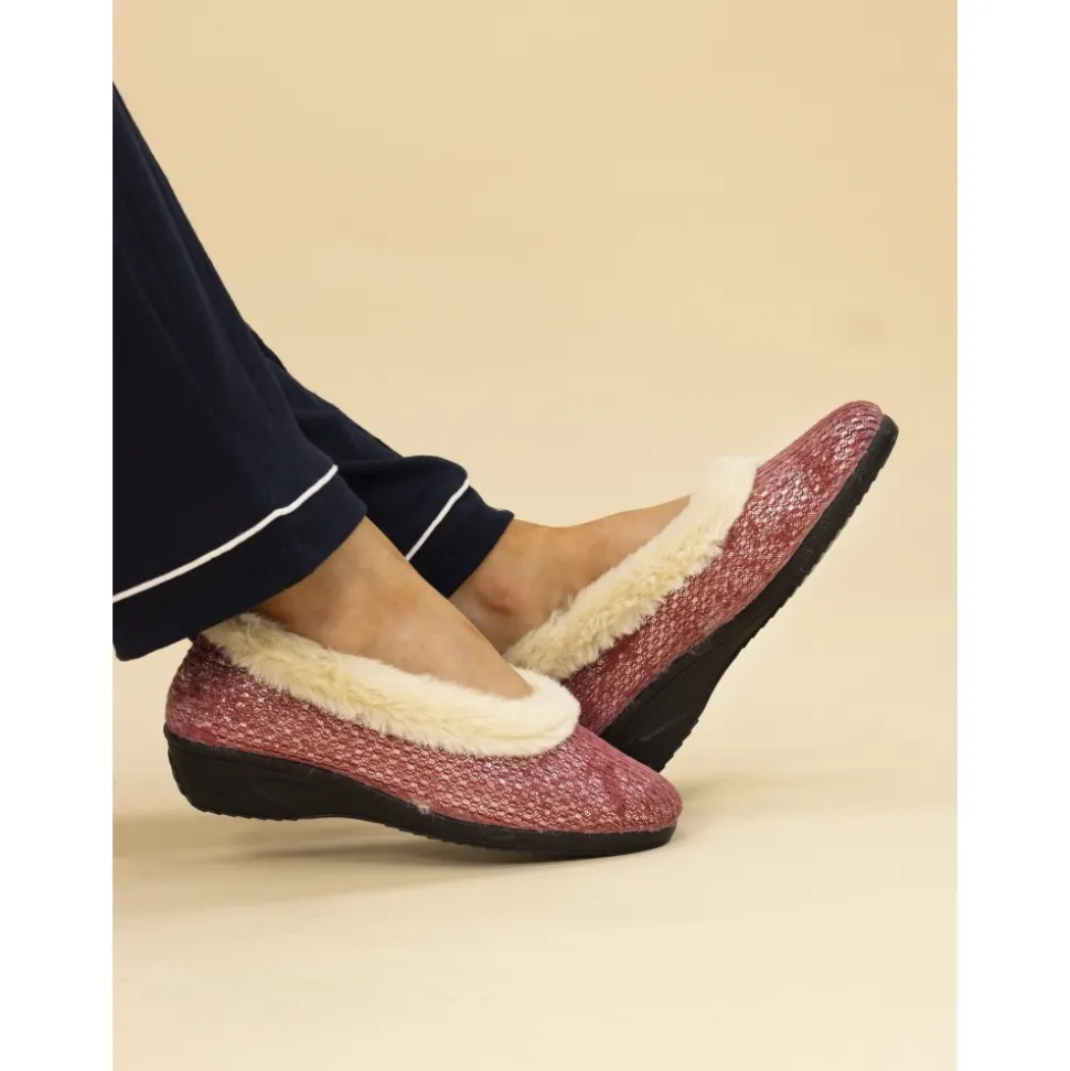 Lunar Shoes Hausschuh*Burgunderroter Marlene-Keilpantoffel