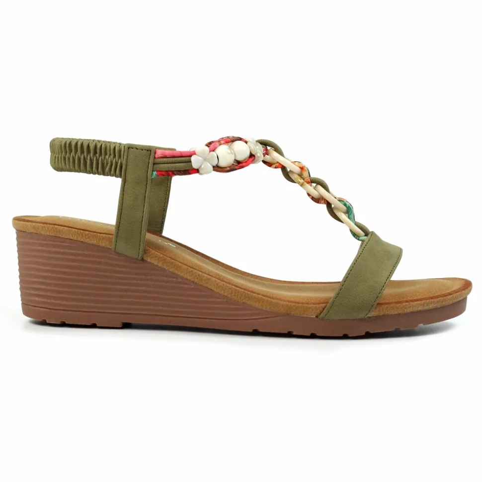 Lunar Shoes Elastisch | Keilabsätze*Clemont Khaki Sandale