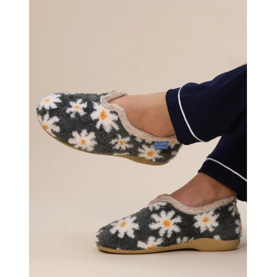 Lunar Shoes Mokassin*Daisy Grau Blumen Pantoffel