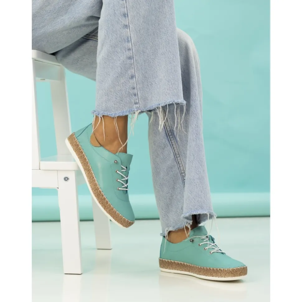 Lunar Shoes Halbschuhe | Flache Schuhe*Evie Türkisfarbener Leder-Plimsoll