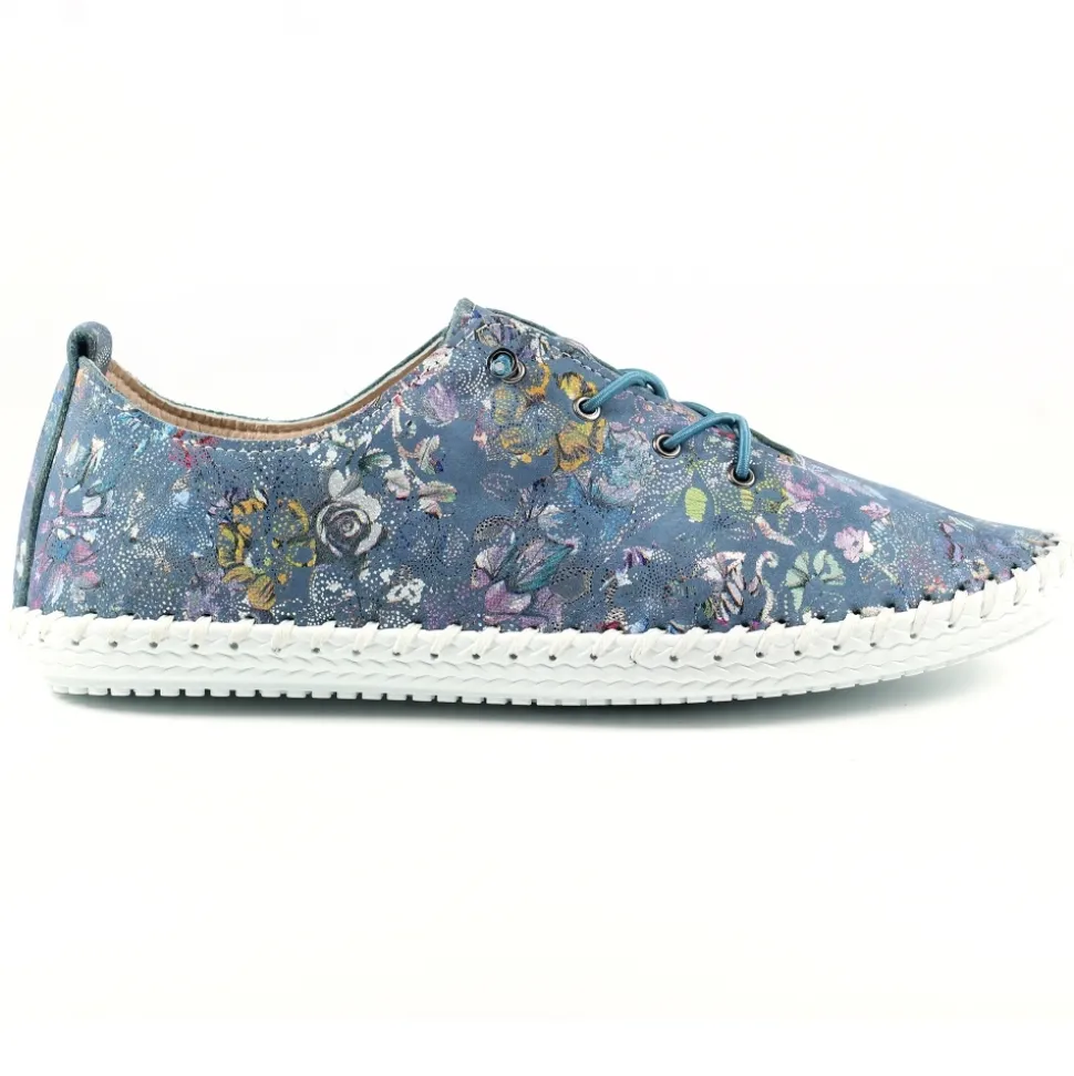 Lunar Shoes Sportschuhe | Halbschuhe*Exbury – Blaue Leinenschuhe Aus Geblümtem Leder