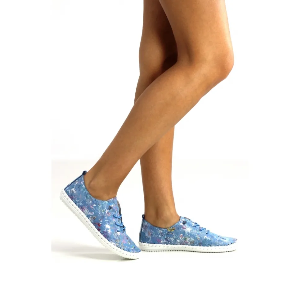Lunar Shoes Sportschuhe | Halbschuhe*Exbury – Blaue Leinenschuhe Aus Geblümtem Leder