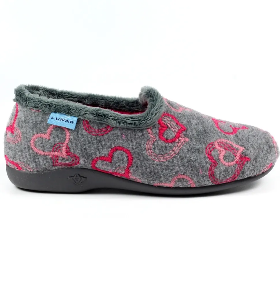 Lunar Shoes Hausschuh*Fröhlicher Grauer Herz-Hausschuh