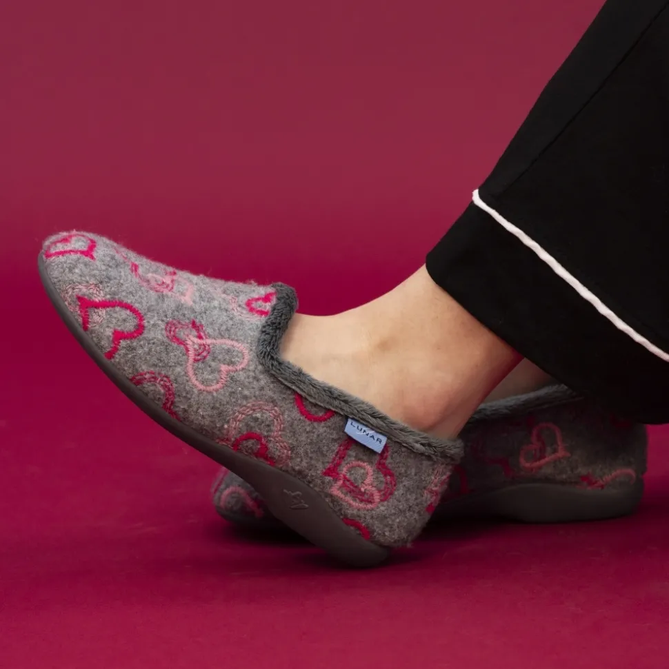 Lunar Shoes Hausschuh*Fröhlicher Grauer Herz-Hausschuh