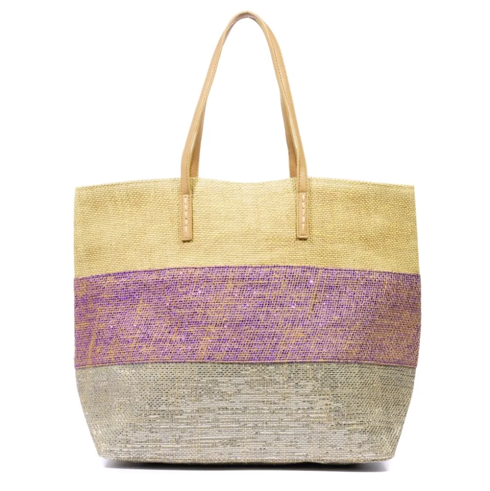 Lunar Shoes Strand*Glimour – Strandtasche Mit Mehrfarbigen Streifen In Lila