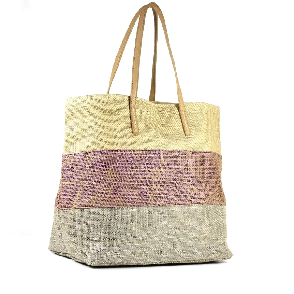 Lunar Shoes Strand*Glimour – Strandtasche Mit Mehrfarbigen Streifen In Lila