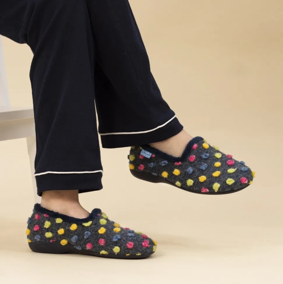 Lunar Shoes Pantoffel | Hausschuh*Helix Blau Gepunkteter Slipper
