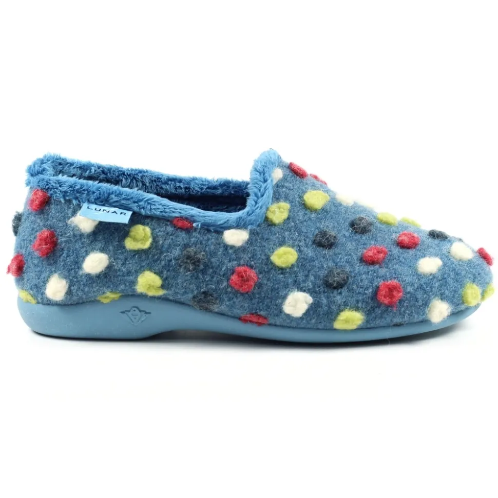 Lunar Shoes Pantoffel | Hausschuh*Helix Mittelblauer Gepunkteter Slipper