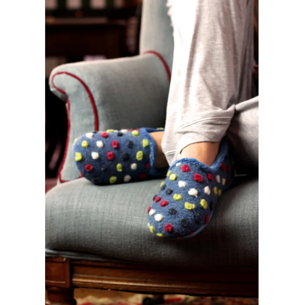 Lunar Shoes Pantoffel | Hausschuh*Helix Mittelblauer Gepunkteter Slipper