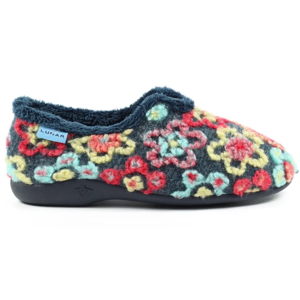 Lunar Shoes Hausschuh*Hippie-Slipper mit Blumenmuster in Marineblau