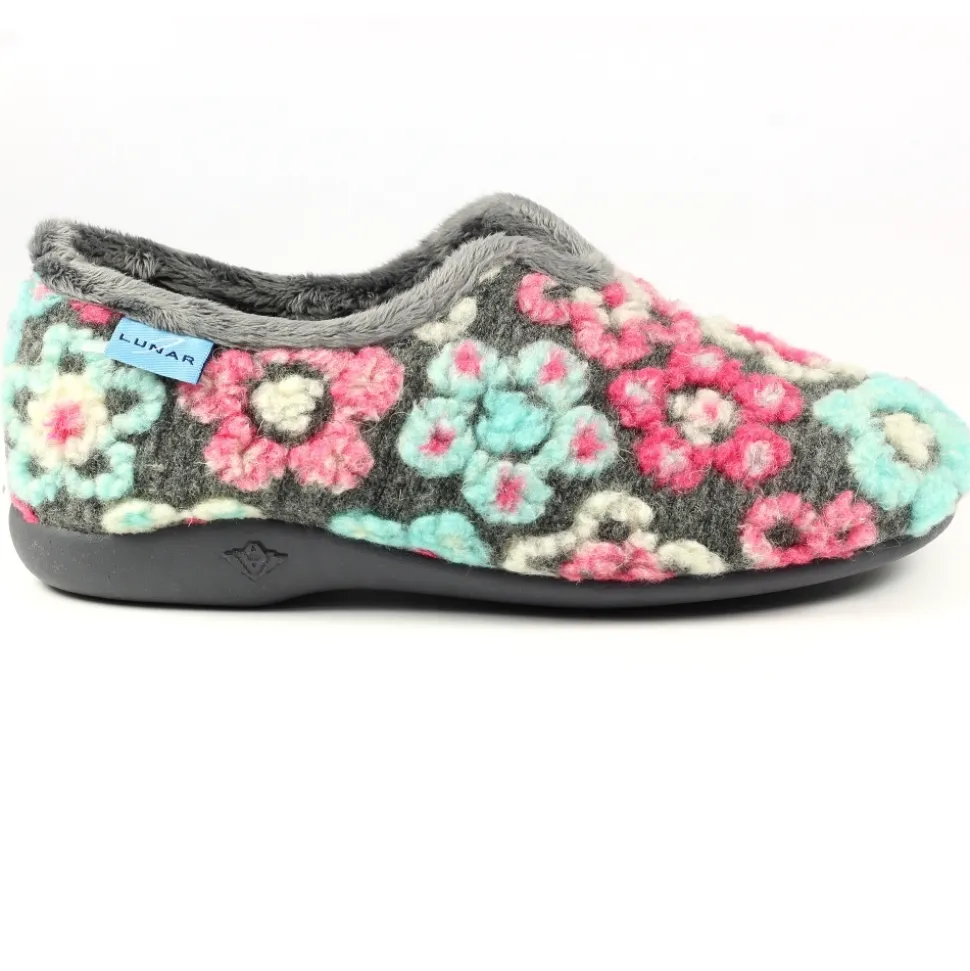 Lunar Shoes Hausschuh*Hippie-Slipper mit grauer Blume