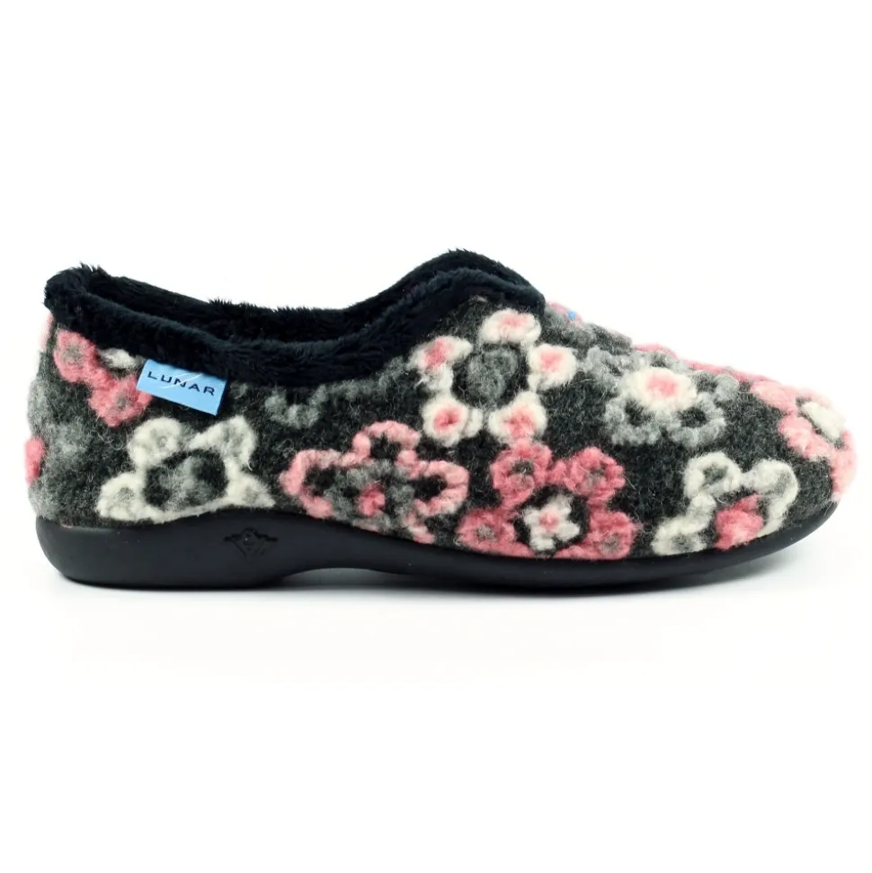 Lunar Shoes Hausschuh*Hippie-Slipper Mit Schwarzen Blumen