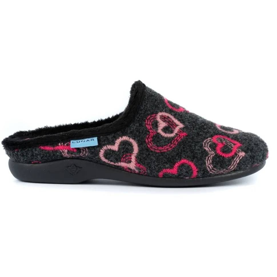 Lunar Shoes Hausschuh | Pantoletten*Honigschwarze Pantoletten Mit Herzmuster