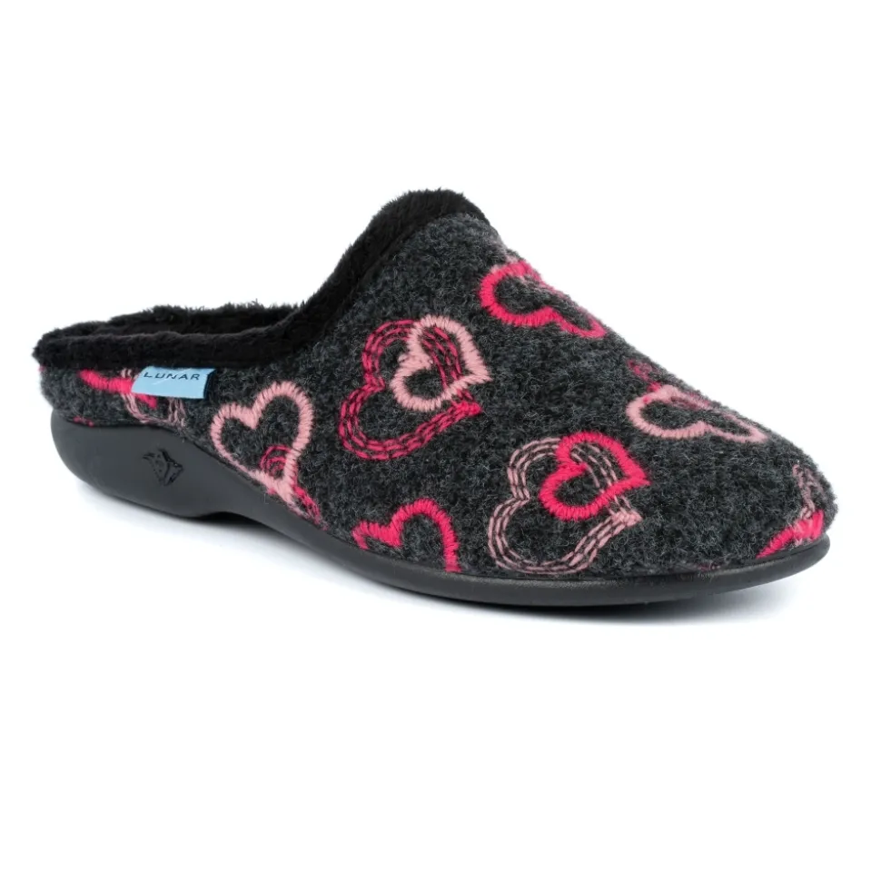 Lunar Shoes Hausschuh | Pantoletten*Honigschwarze Pantoletten Mit Herzmuster