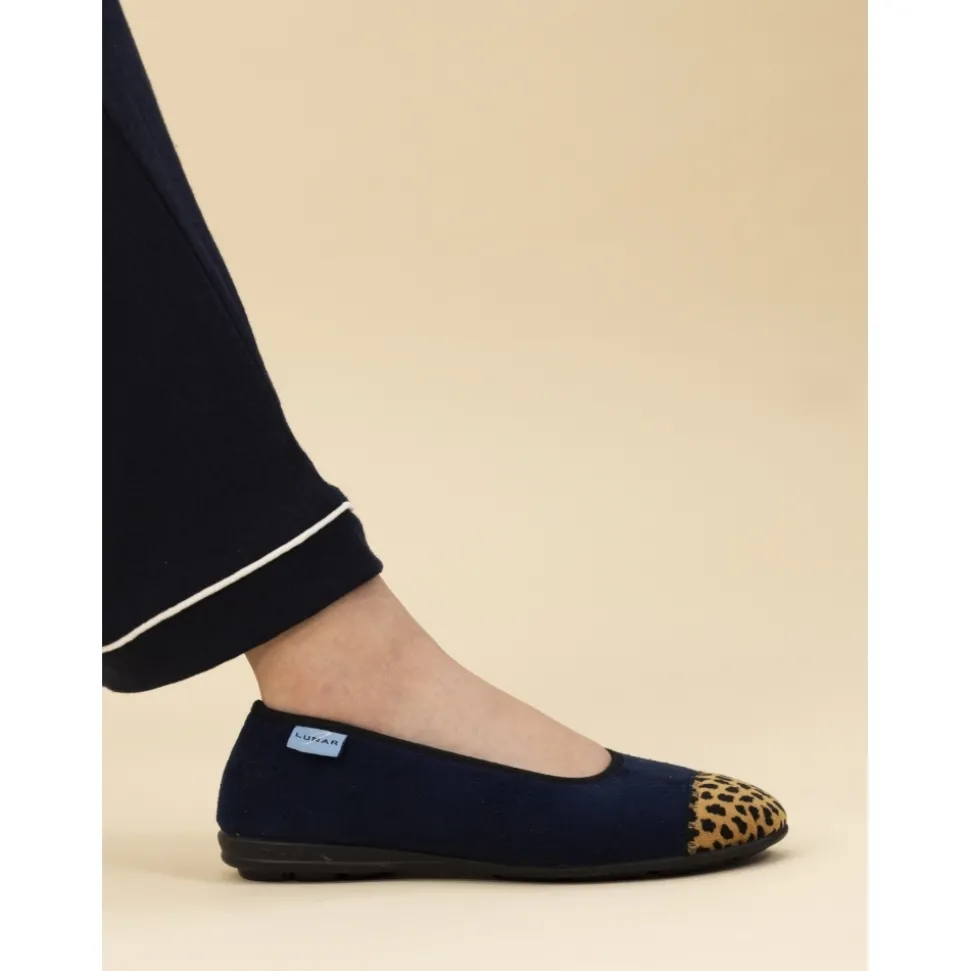 Lunar Shoes Pantoffel | Hausschuh*Jessie Blauer Pumps-Slipper Mit Leopardenmuster