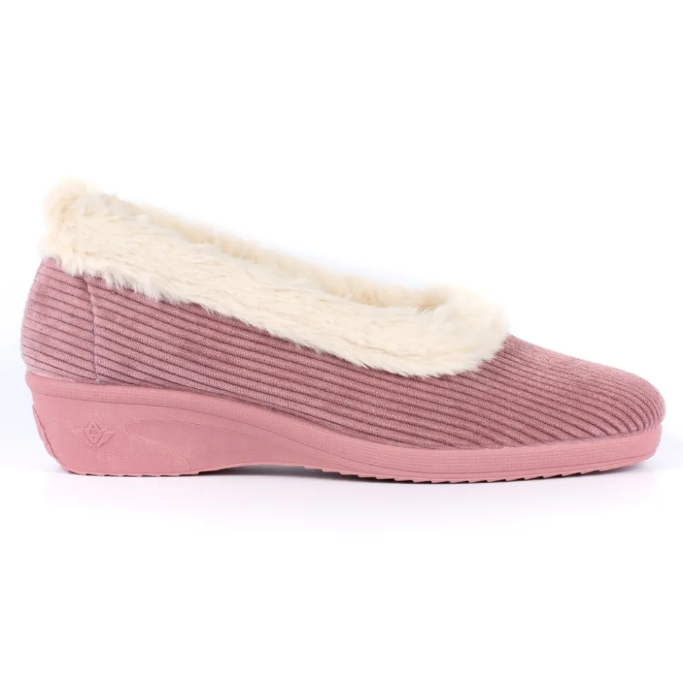 Lunar Shoes Hausschuh*Keilpantoffeln Mit Fellbesatz Von Glynis In Heidekraut