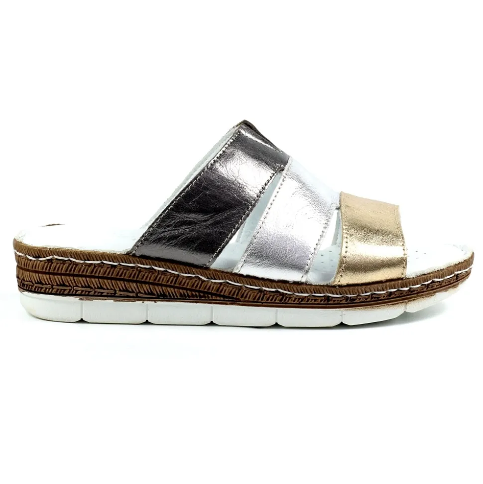 Lunar Shoes Pantoletten | Keilabsätze*Leoni Leder-Metallic-Sandale