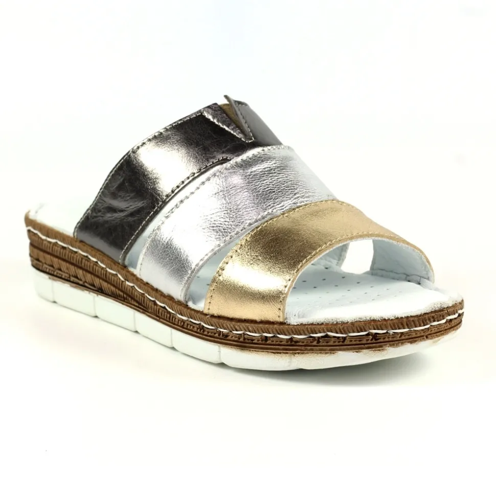 Lunar Shoes Pantoletten | Keilabsätze*Leoni Leder-Metallic-Sandale