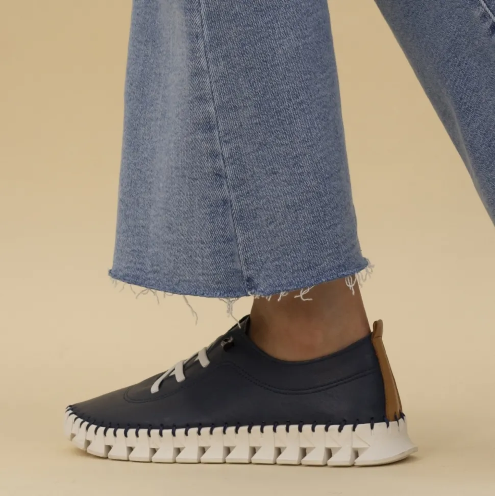 Lunar Shoes Sportschuhe | Halbschuhe*Marineblaue Leder-Plimsolls Von St Austell