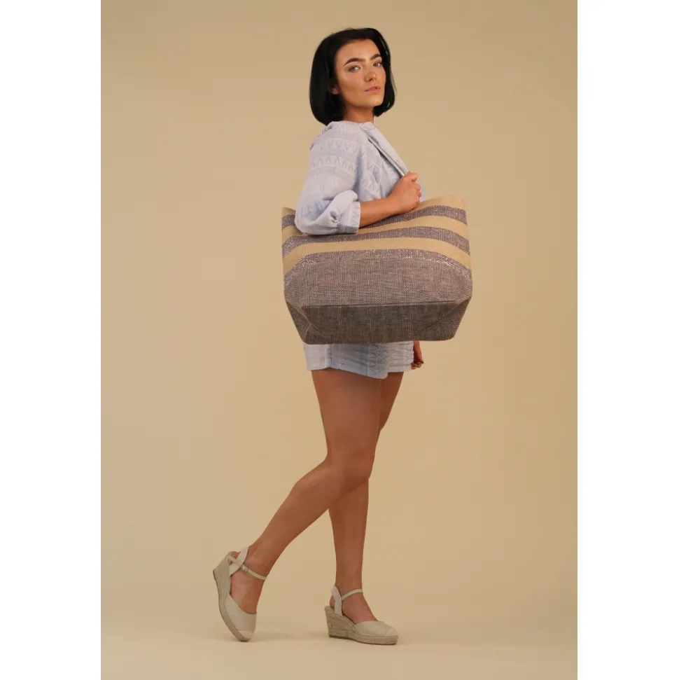 Lunar Shoes Strand*Nisha – Strandtasche Mit Bunten Blauen Streifen