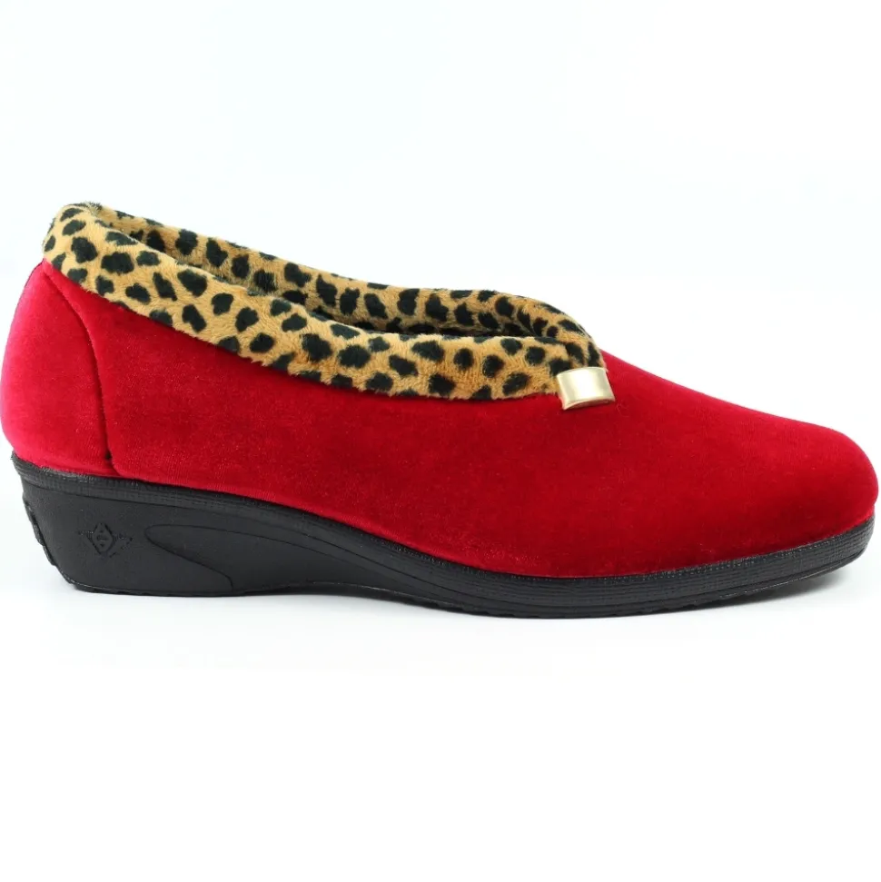 Lunar Shoes Mokassin | Hausschuh*Paloma-Slipper Mit Leopardenbesatz In Rot
