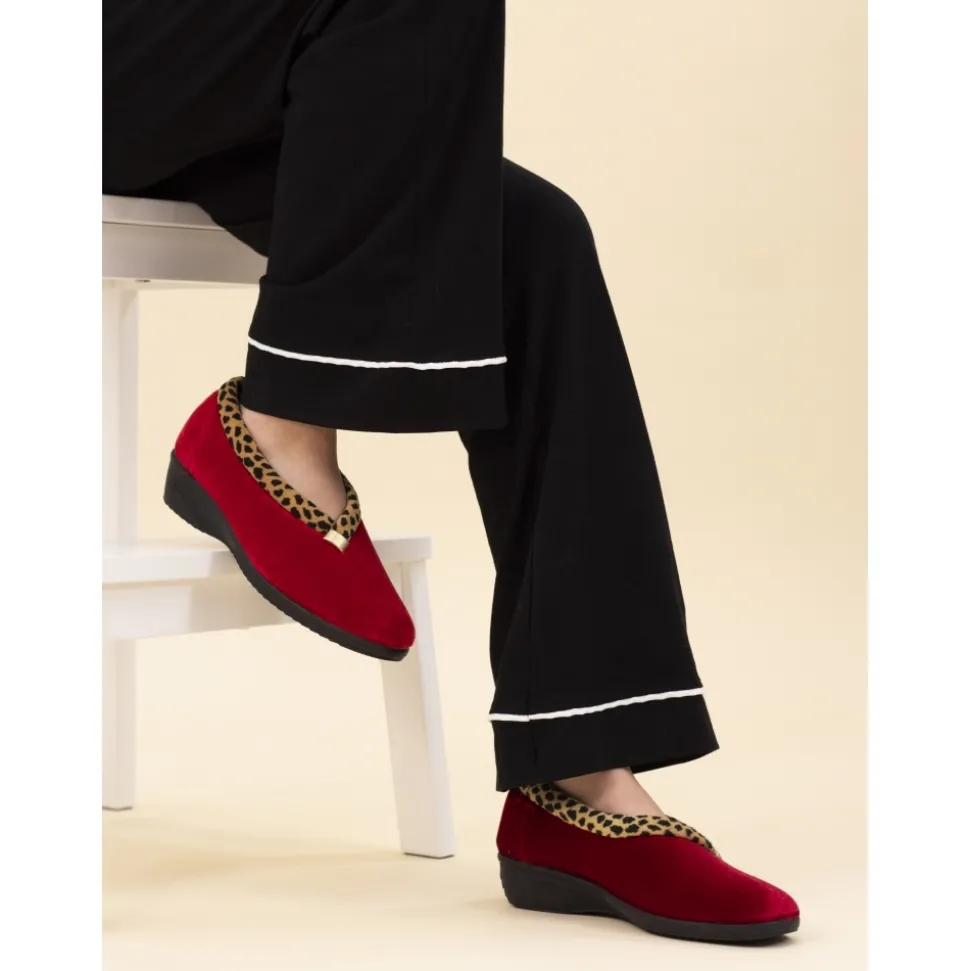 Lunar Shoes Mokassin | Hausschuh*Paloma-Slipper Mit Leopardenbesatz In Rot