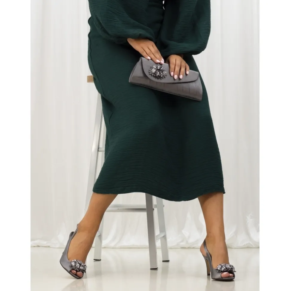 Lunar Shoes Schuhe Und Dazu Passende Taschen | Clutch*Sabrina Tasche Aus Dunkelgrauem Satin Mit Blumenmuster