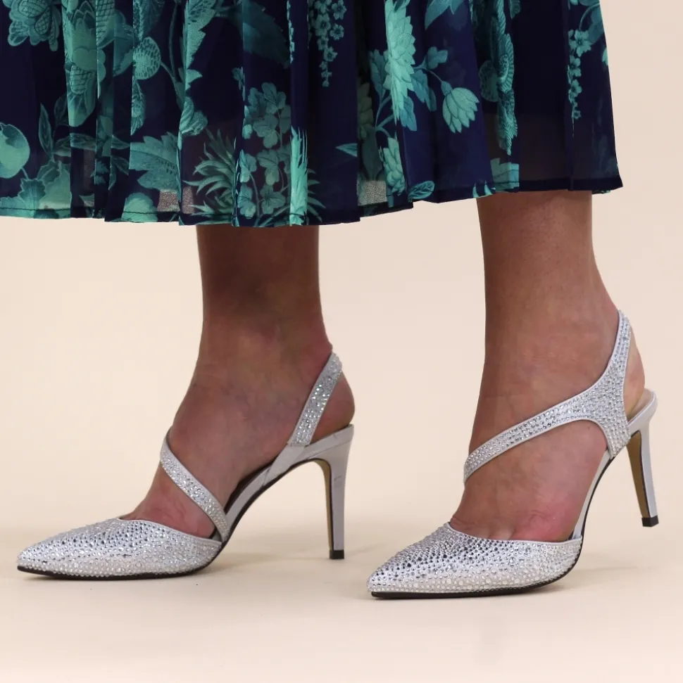 Lunar Shoes Schuhe Und Dazu Passende Taschen | High Heels*Silberner Slingback-Schuh „Catalina“.