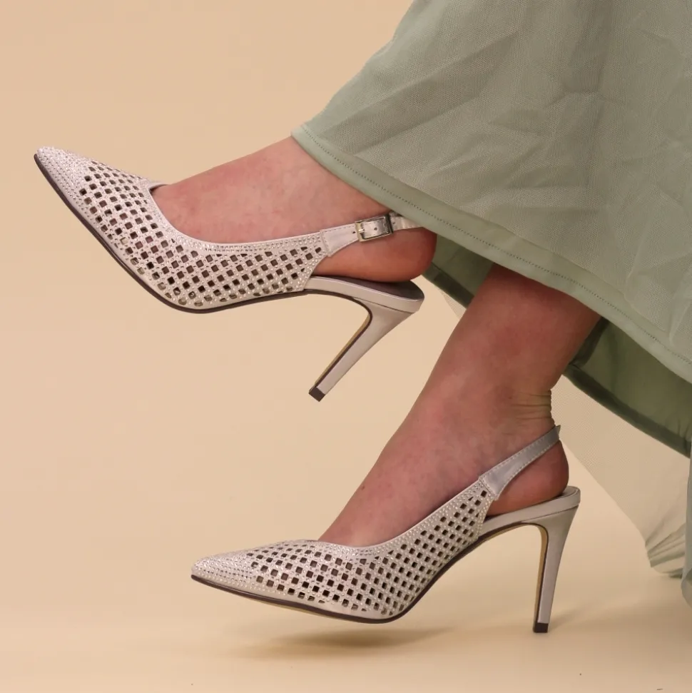 Lunar Shoes Schuhe Und Dazu Passende Taschen | High Heels*Silberner Slingback-Schuh von Jai