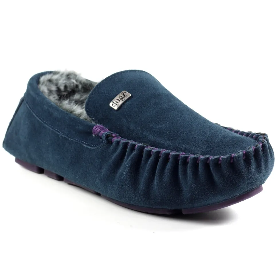 Damen Lunar Shoes Herren Hausschuhe | Hausschuhe Für Damen*Slipper „Percy II“ aus blauem Wildleder