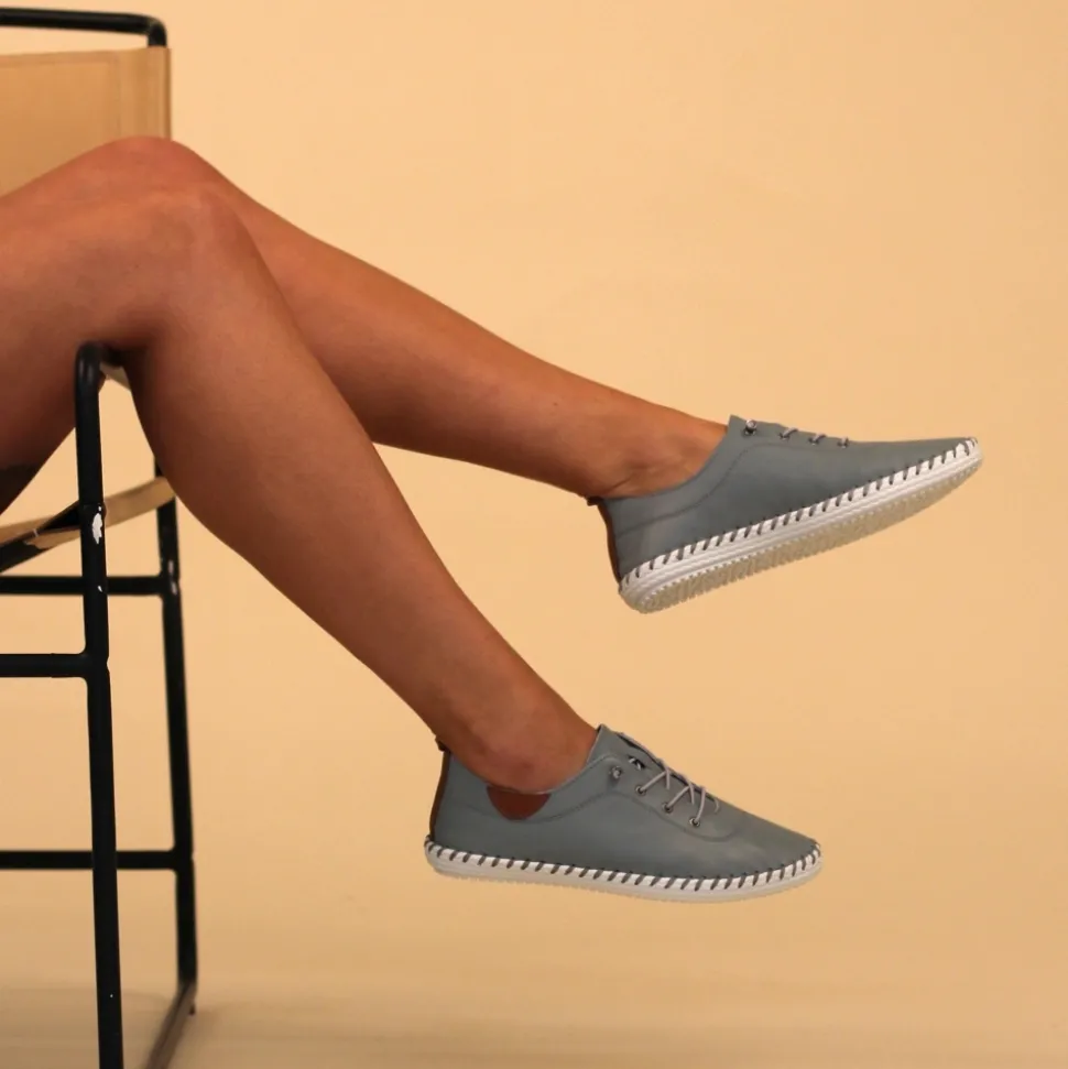 Lunar Shoes Sportschuhe | Halbschuhe*St. Ives – Mittelblaue Leinenschuhe Aus Leder
