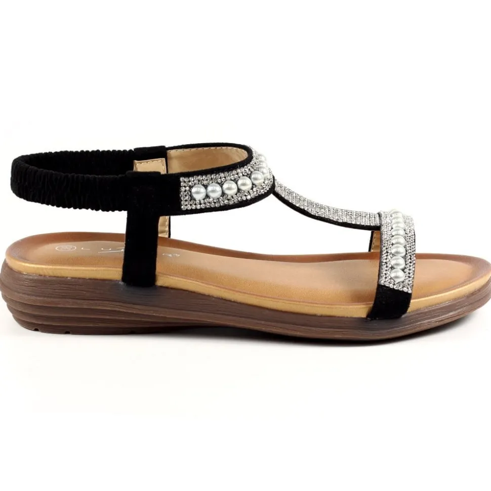 Lunar Shoes Elastisch | T-steg*Tancy schwarze Perlensandale